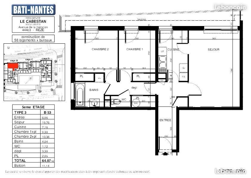 Appartement à louer, 64m², Rezé