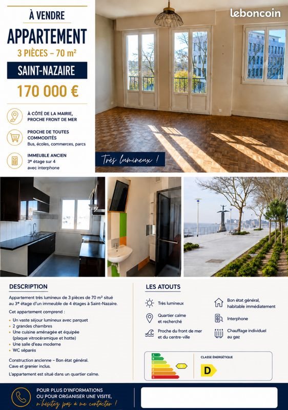 Appartement à vendre, 70m², Saint-Nazaire
