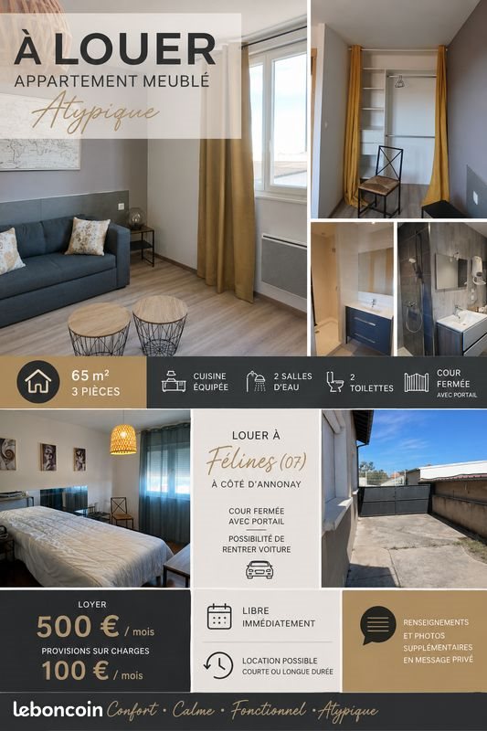 Appartement à louer, 65m², Félines