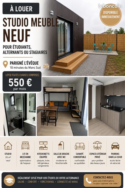Appartement à louer, 20m², Parigné-l'Evêque