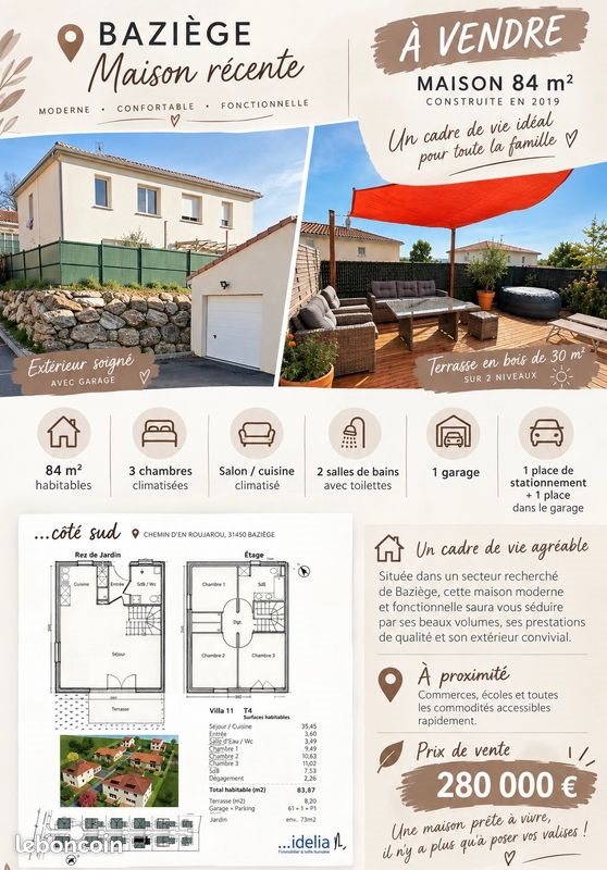 Maison à vendre, 84m², Baziège
