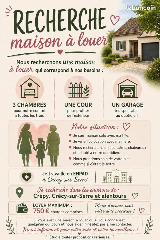 Maison à louer, 80m², Crépy