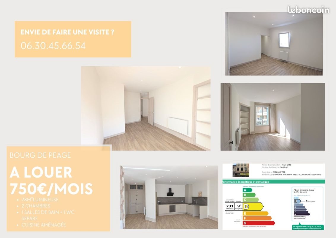 Appartement à louer, 78m², Bourg-de-Péage