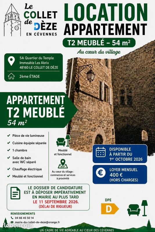Appartement à louer, 54m², Le Collet-de-Dèze