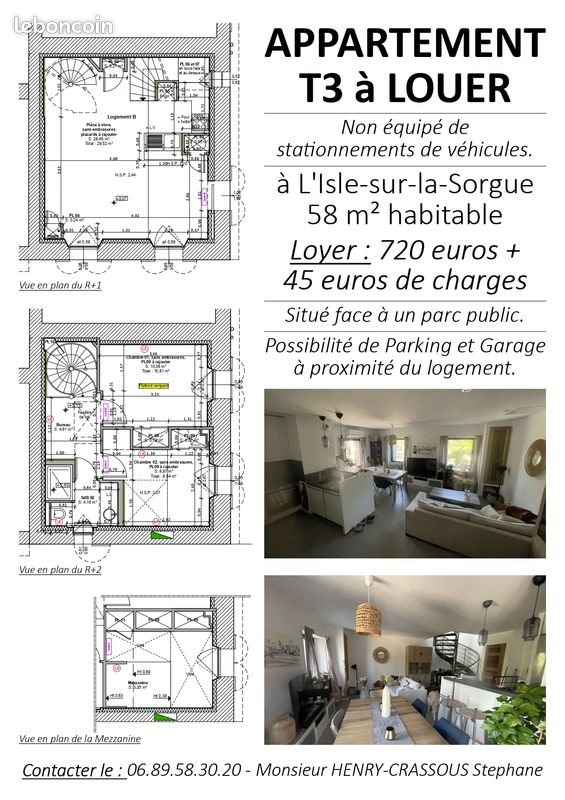 Appartement à louer, 58m², L'Isle-sur-la-Sorgue