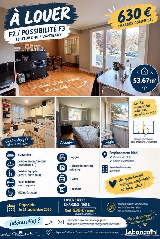 Appartement à louer, 53m², Limoges