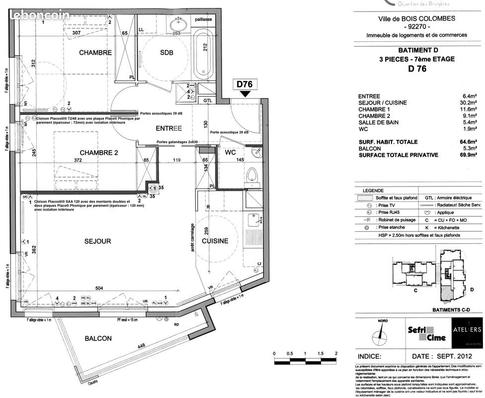 Appartement à vendre, 65m², Bois-Colombes