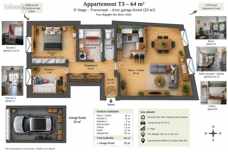Appartement à louer, 64m², Tours