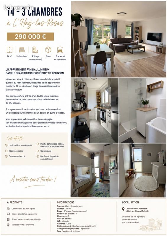 Appartement à vendre, 74m², L'Haÿ-les-Roses
