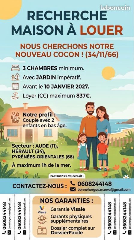 Maison à louer, 80m², Ouveillan