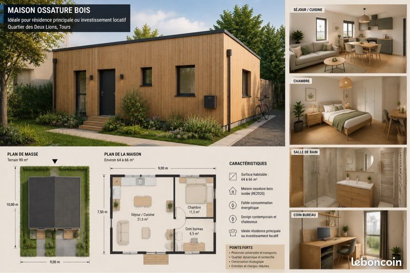 Maison à louer, 65m², Tours