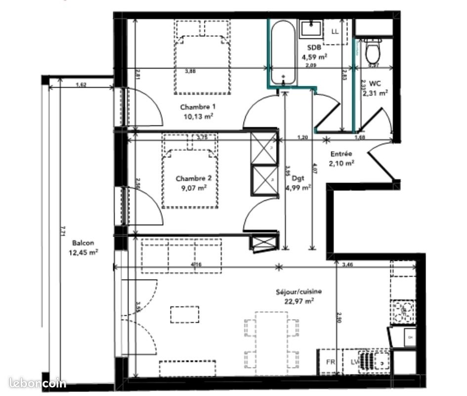 Appartement à louer, 56m², Mérignac