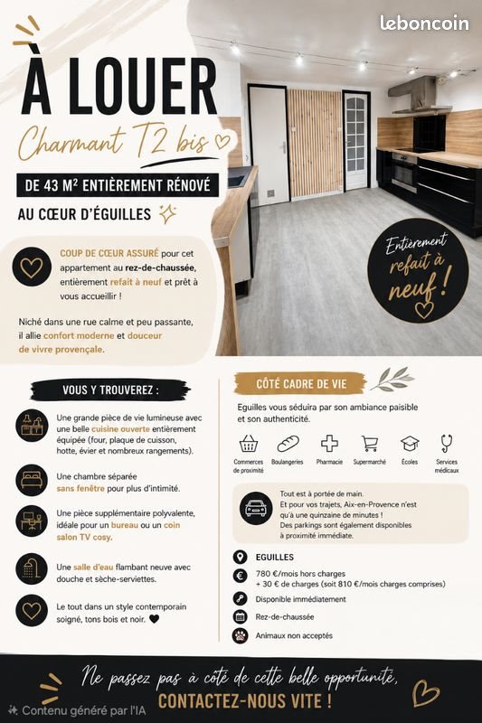 Appartement à louer, 43m², Eguilles
