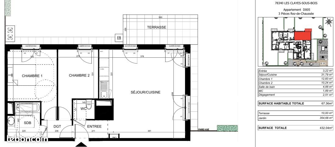 Appartement à louer, 67m², Les Clayes-sous-Bois