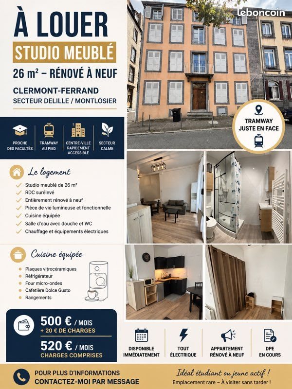 Appartement à louer, 26m², Clermont-Ferrand
