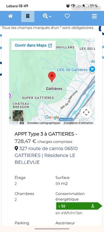 Appartement à louer, 59m², Carros