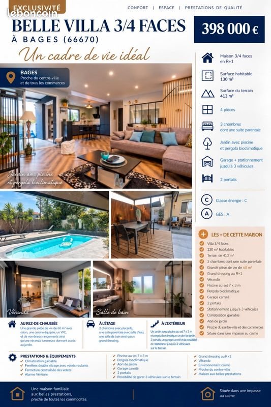 Maison à vendre, 130m², Bages
