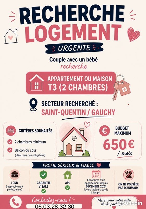Maison à louer, 60m², Gauchy