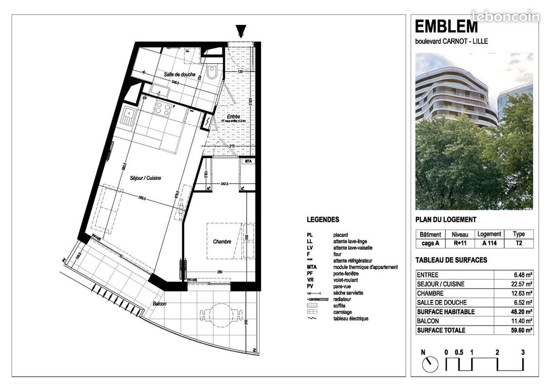 Appartement à louer, 48m², Lille