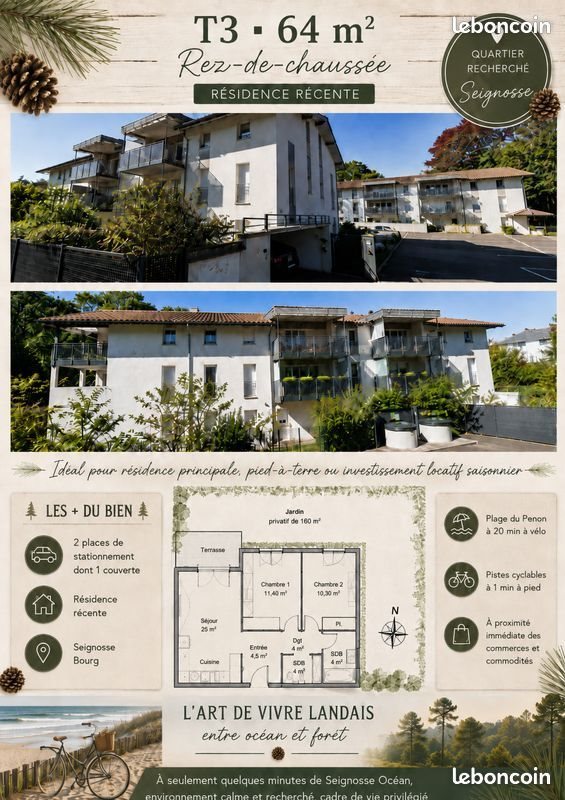 Appartement à vendre, 63m², Seignosse