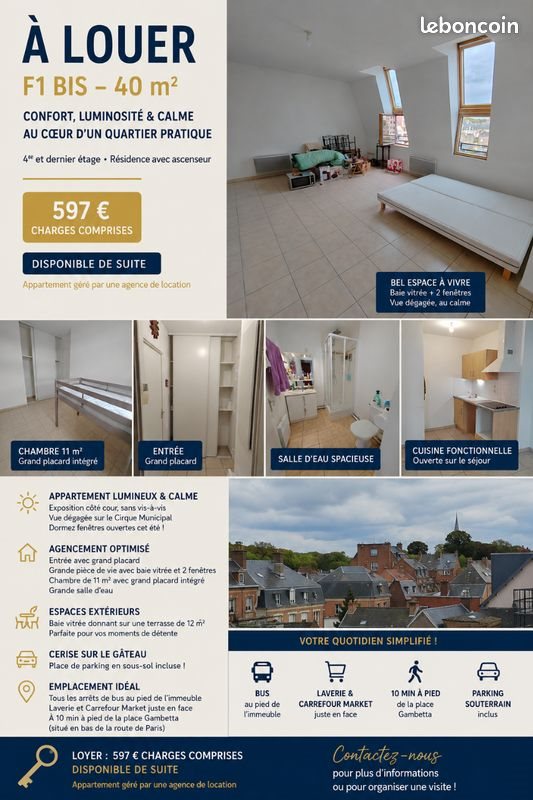 Appartement à louer, 40m², Amiens