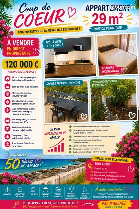 Appartement à vendre, 29m², Le Barcarès