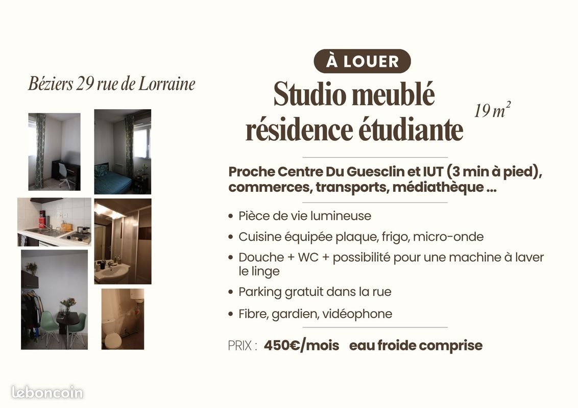 Appartement à louer, 19m², Béziers