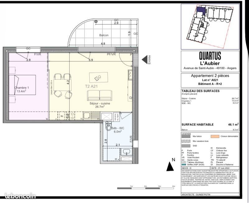 Appartement à louer, 46m², Angers
