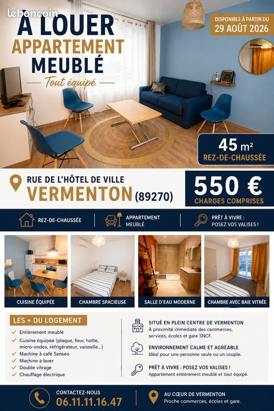 Appartement à louer, 45m², Vermenton