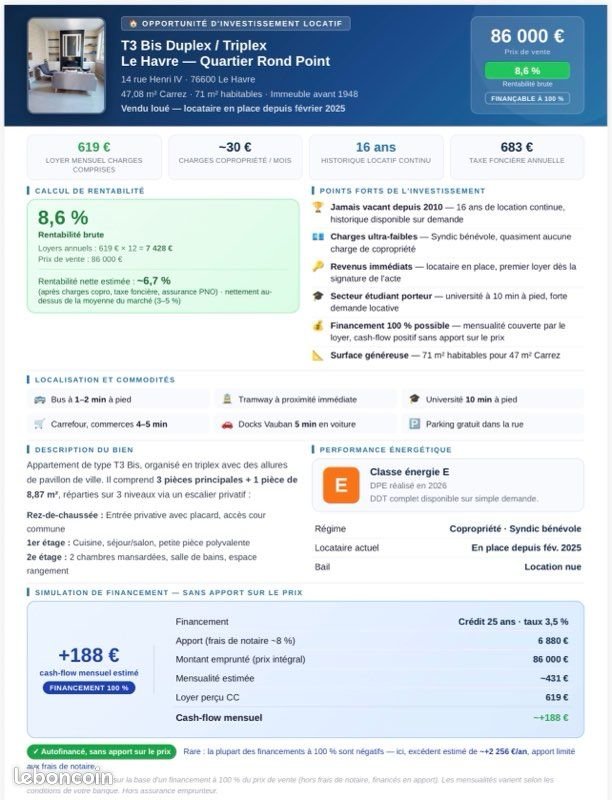 Appartement à vendre, 47m², Le Havre
