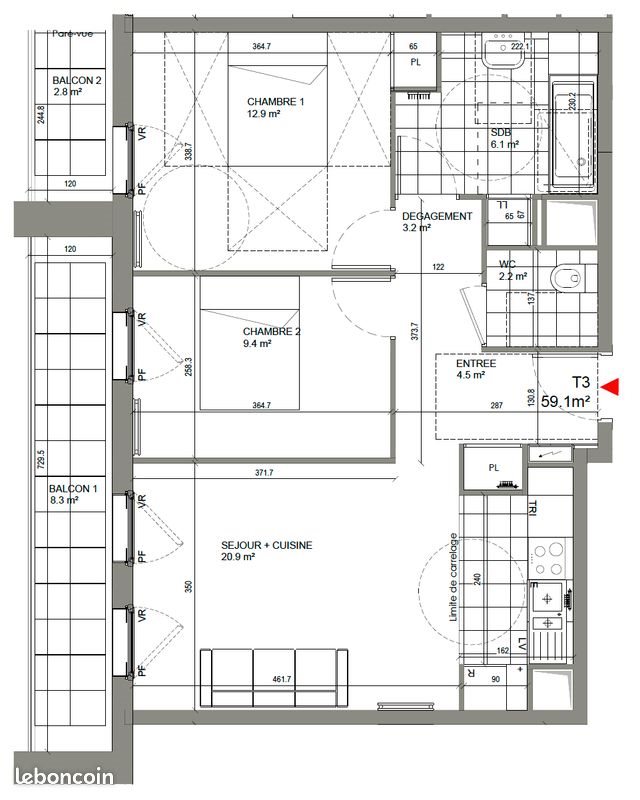 Appartement à louer, 59m², Meudon