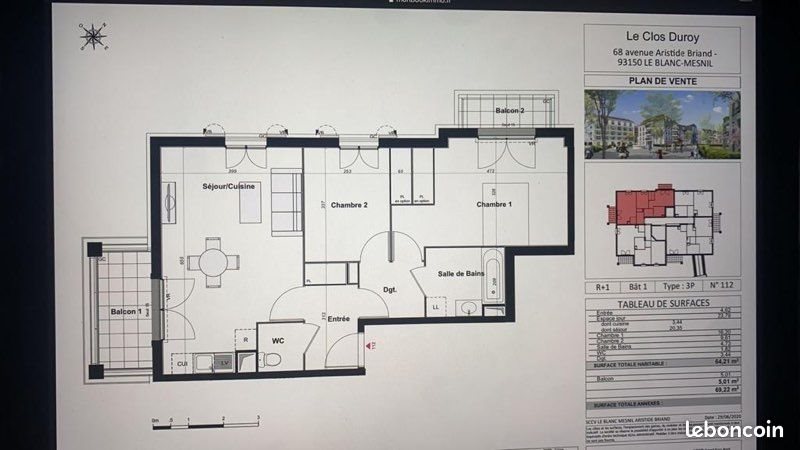 Appartement à vendre, 70m², Le Blanc-Mesnil