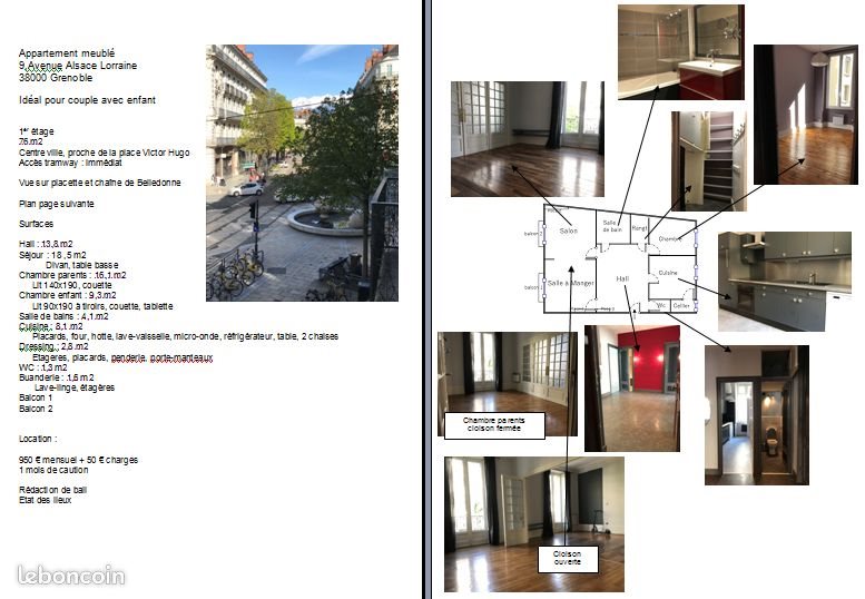 Appartement à louer, 76m², Grenoble