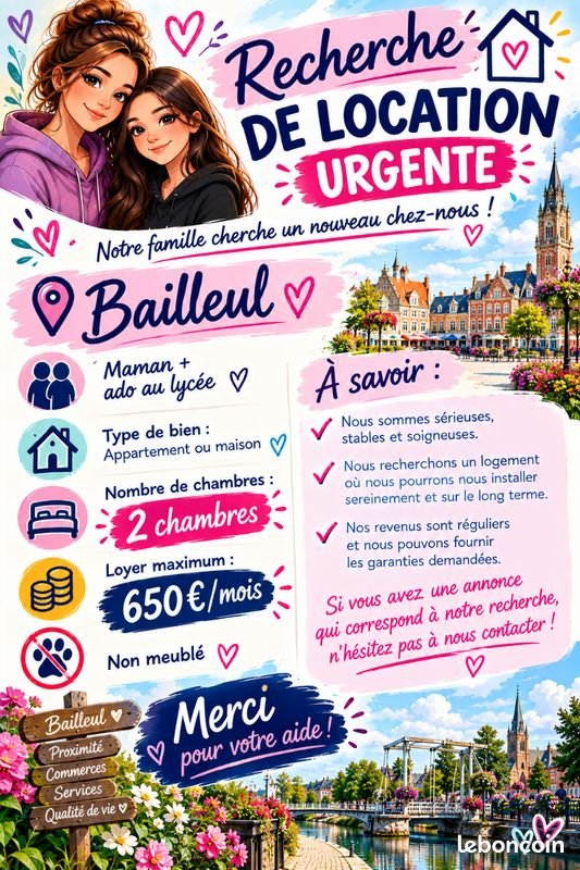 Appartement à louer, 60m², Bailleul