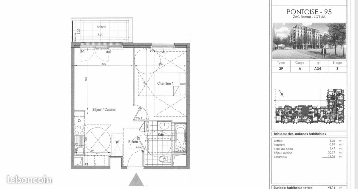 Appartement à louer, 43m², Pontoise