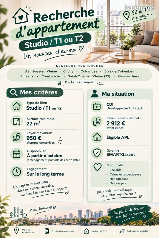 Appartement à louer, 27m², Colombes