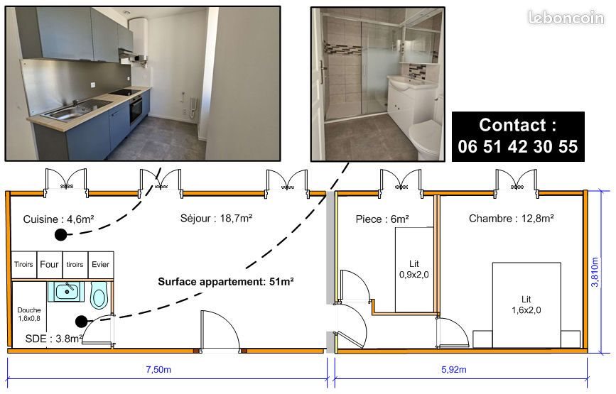 Appartement à louer, 47m², Libourne
