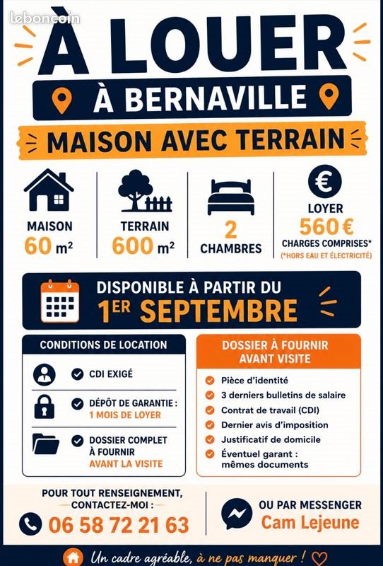 Maison à louer, 60m², Bernaville