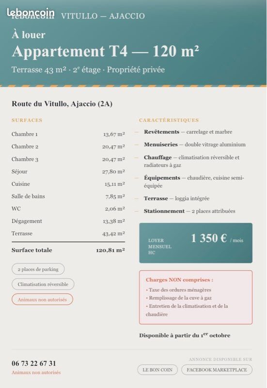 Appartement à louer, 120m², Ajaccio
