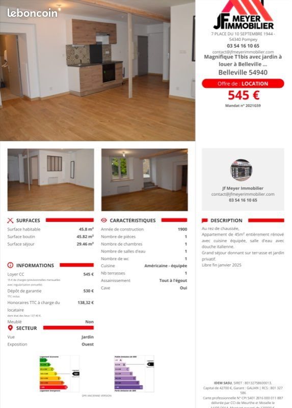 Appartement à louer, 45m², Belleville