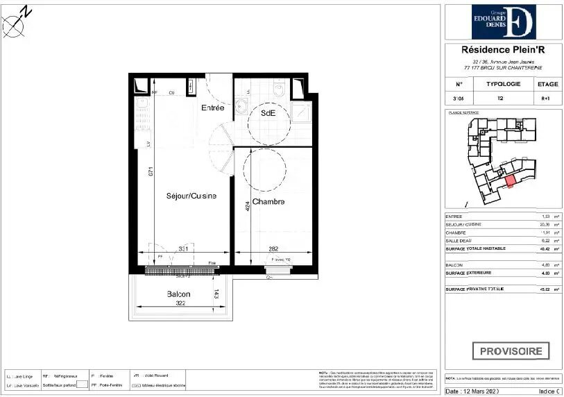 Appartement à louer, 40m², Brou-sur-Chantereine