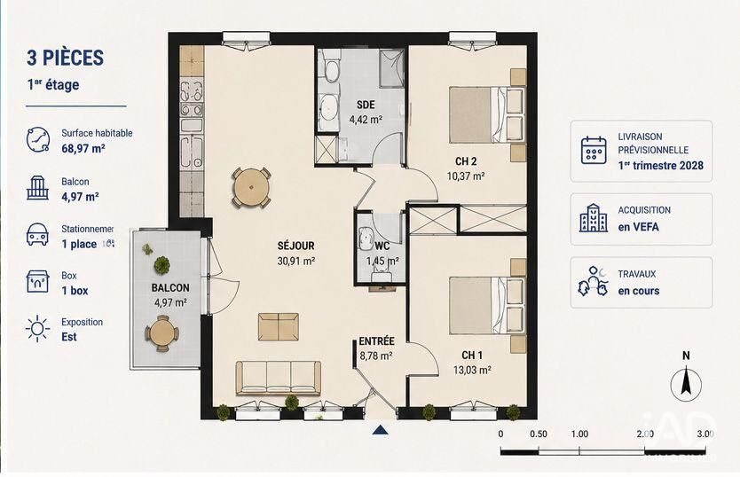 Appartement à vendre, 69m², Saint-Aubin-sur-Mer