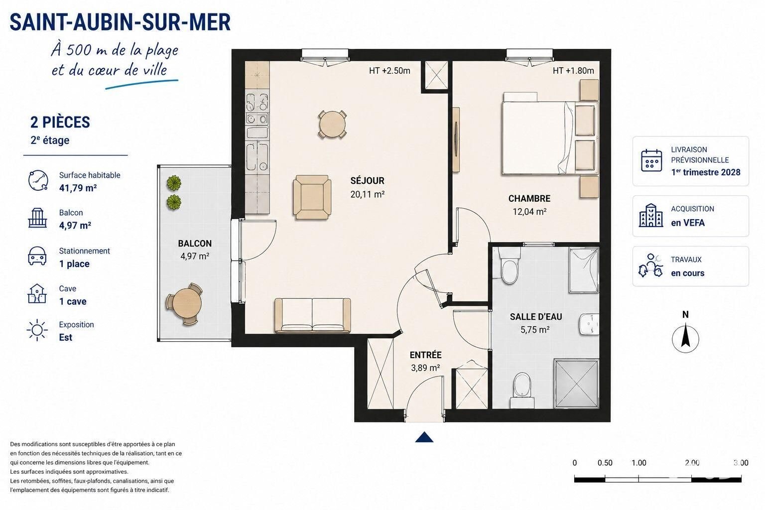Appartement à vendre, 42m², Saint-Aubin-sur-Mer