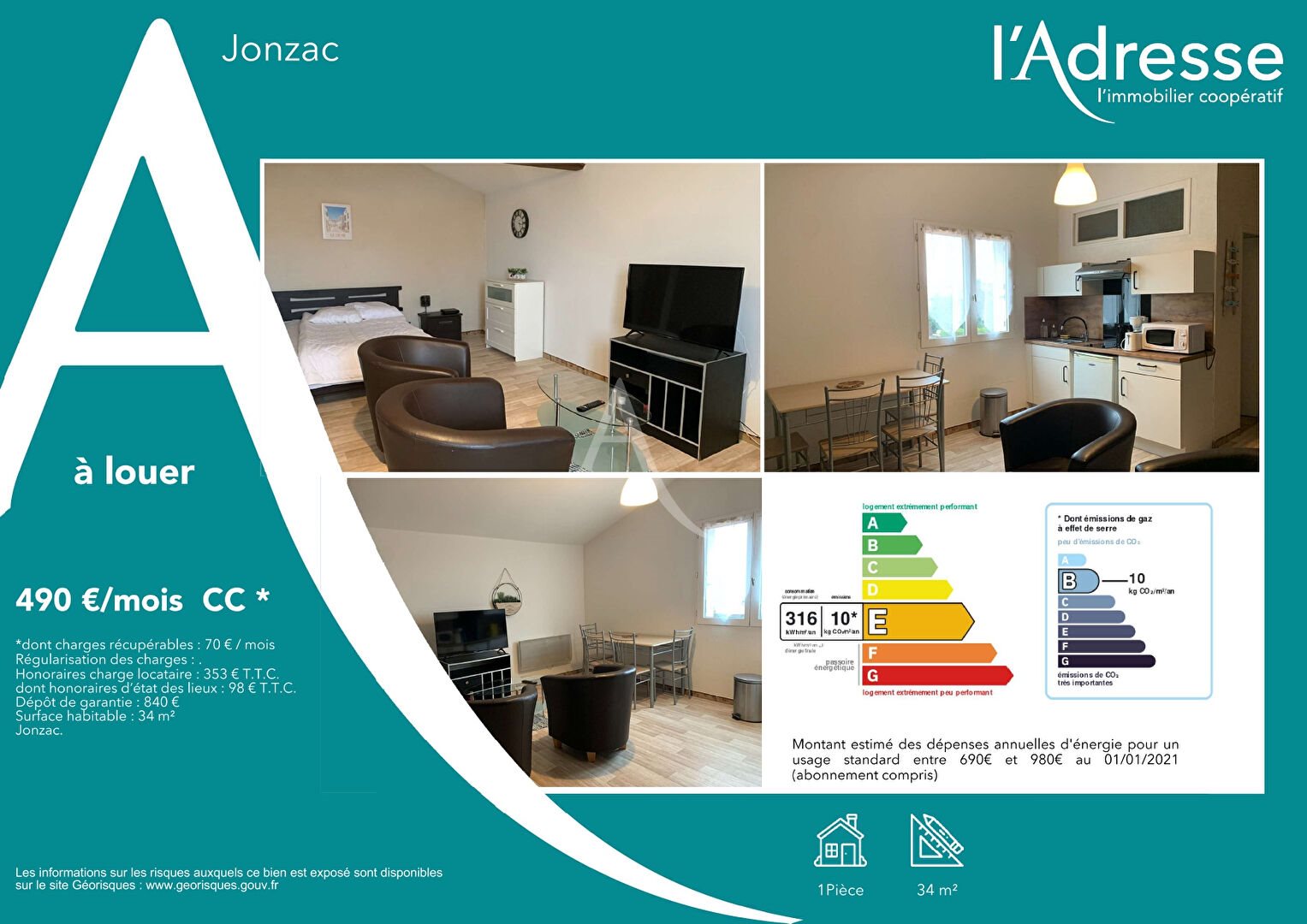 Appartement à louer, 34m², Jonzac