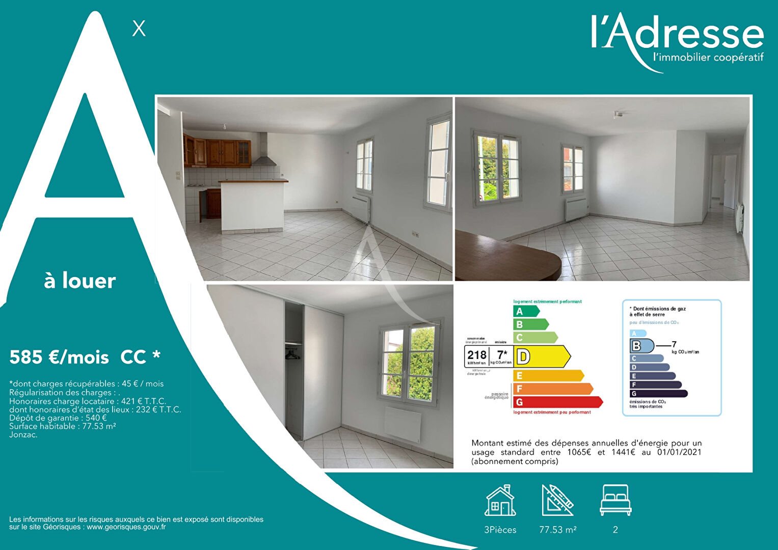 Appartement à louer, 78m², Jonzac