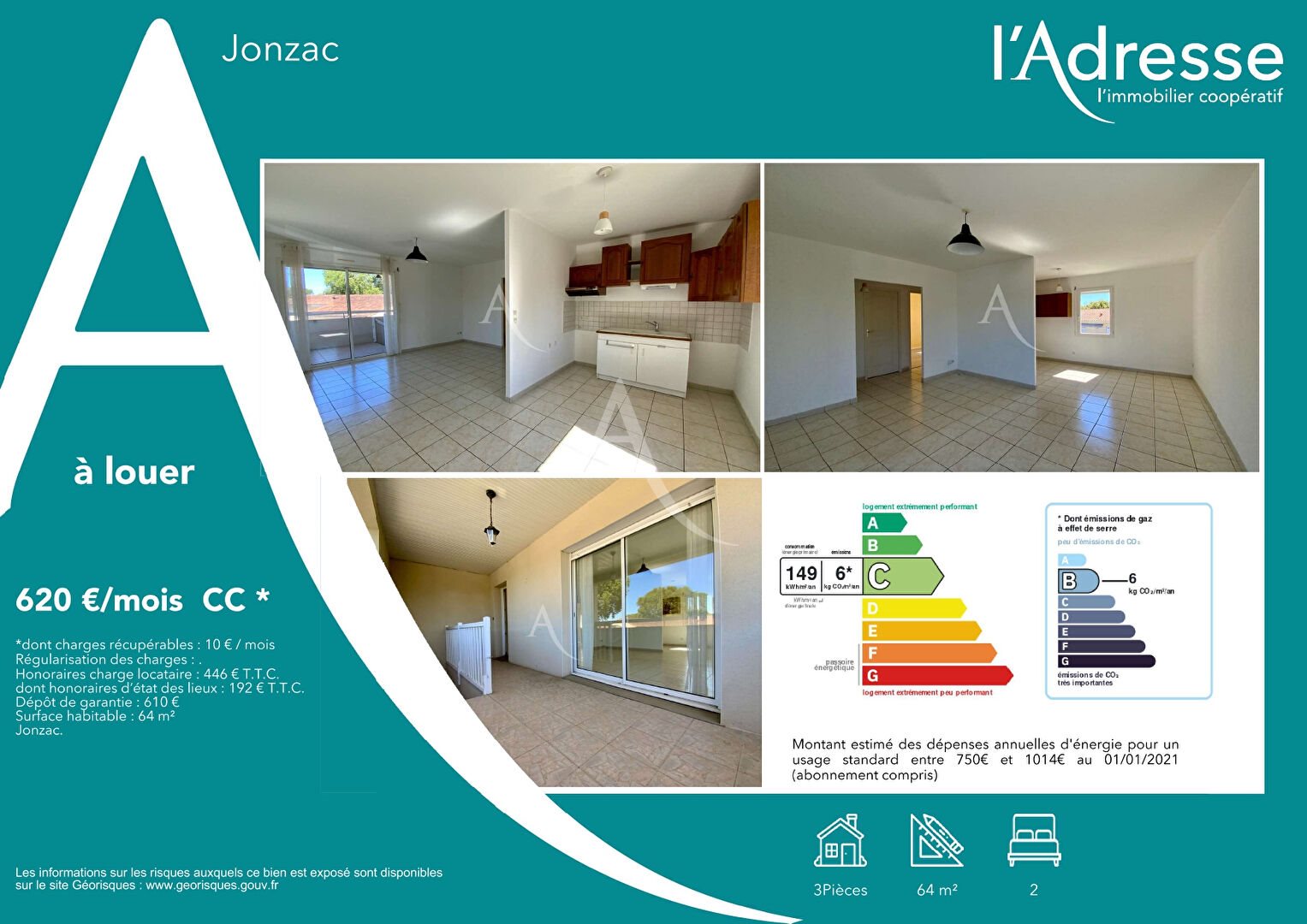 Appartement à louer, 64m², Jonzac