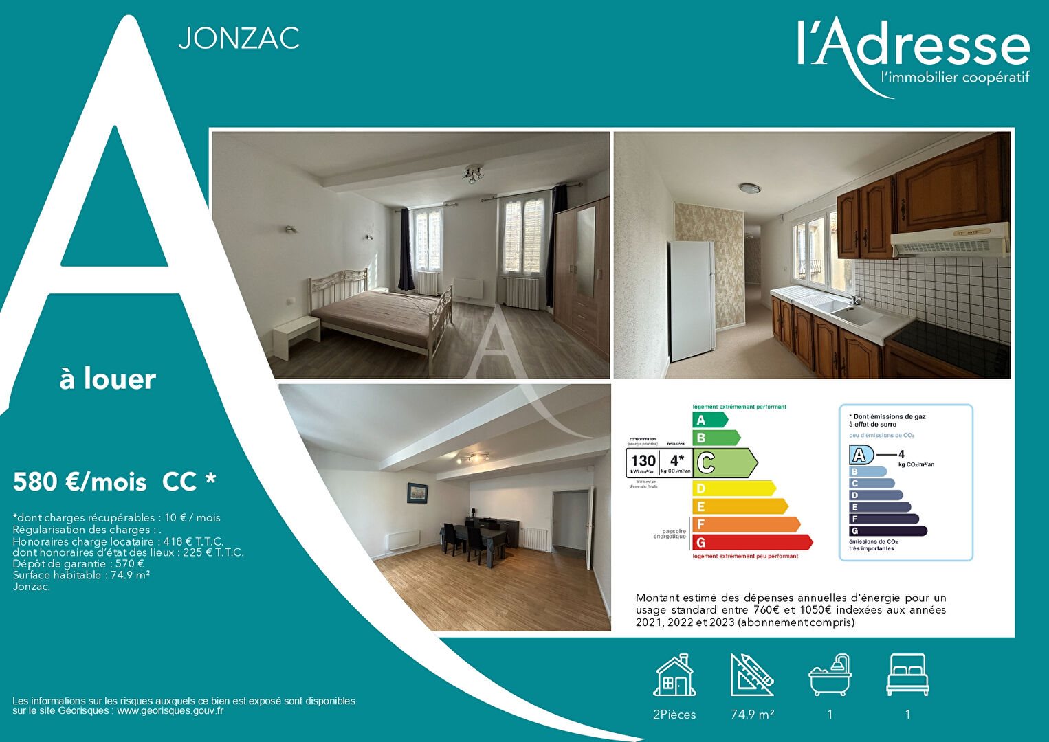 Appartement à louer, 75m², Jonzac