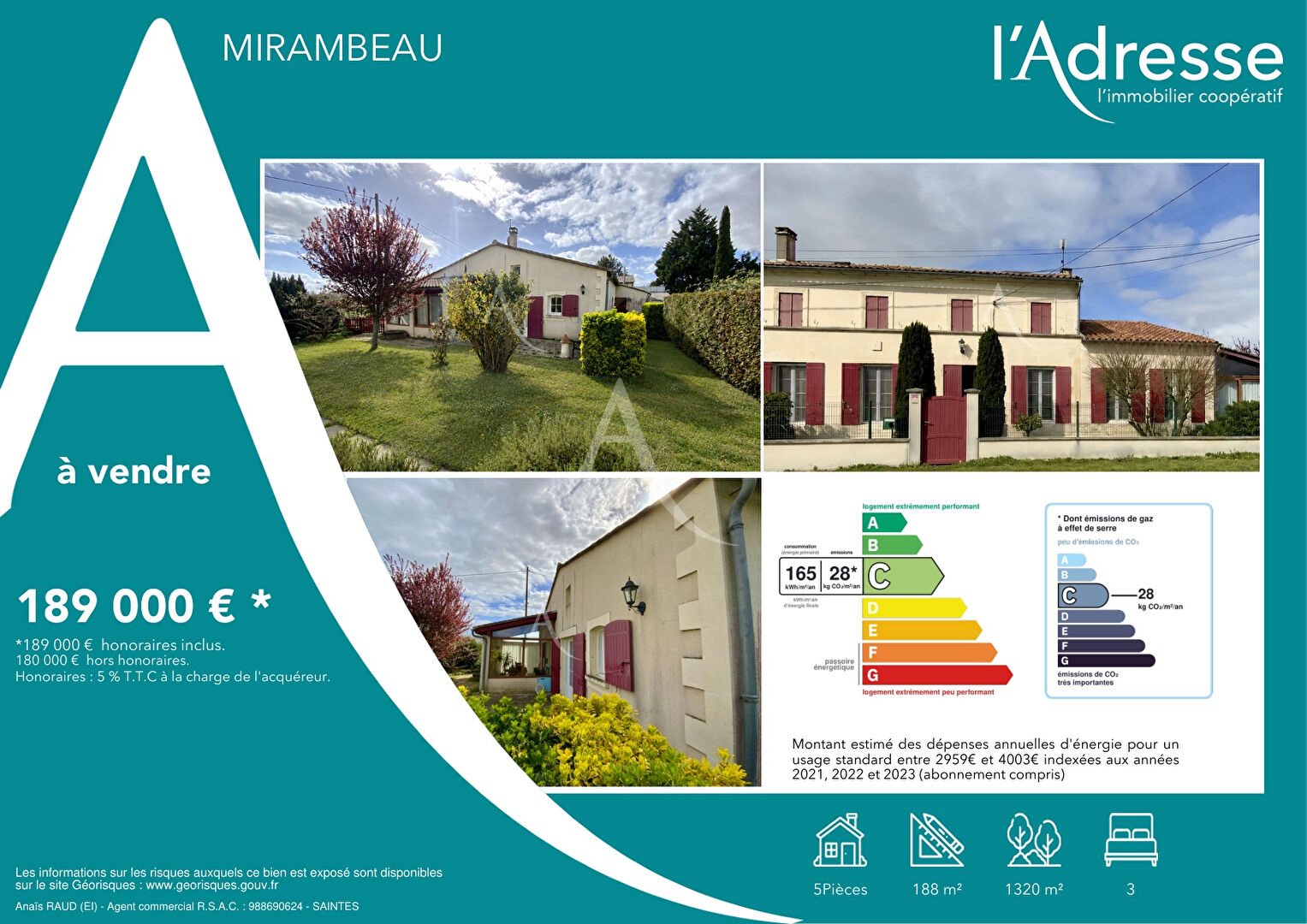 Maison à vendre, 188m², Mirambeau
