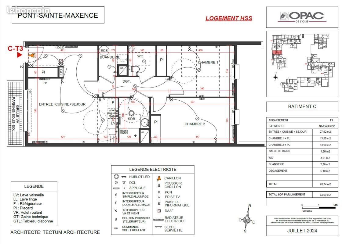 Appartement à louer, 70m², Pont-Sainte-Maxence