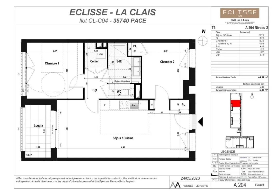 Appartement à louer, 64m², Pacé